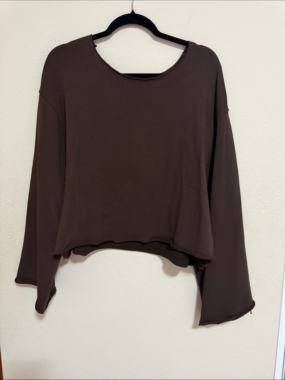 ZARA Brown Long Sleeve Cropped Top - Women's Casual Tee